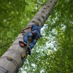 jeune homme grimpant à l'escalad'arbre