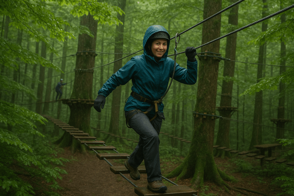 accrobranche sous la pluie chez arb'aventure